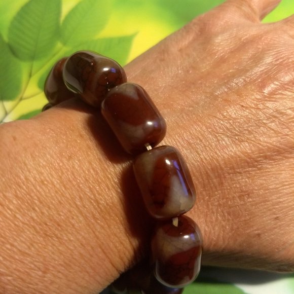 RARE Vintage y2k Tibetan Dzi 'sky bead' stretchy bracelet NWOT - Picture 1 of 6